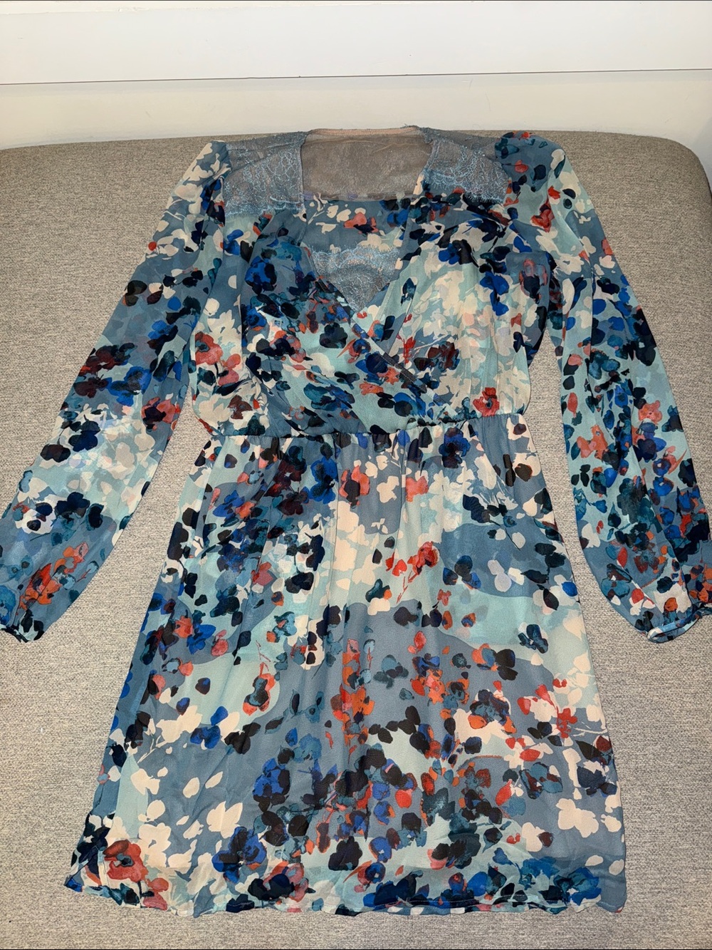 BCBGMaxAzria Light Aqua Floral Long-Sleeve Wrap Dress